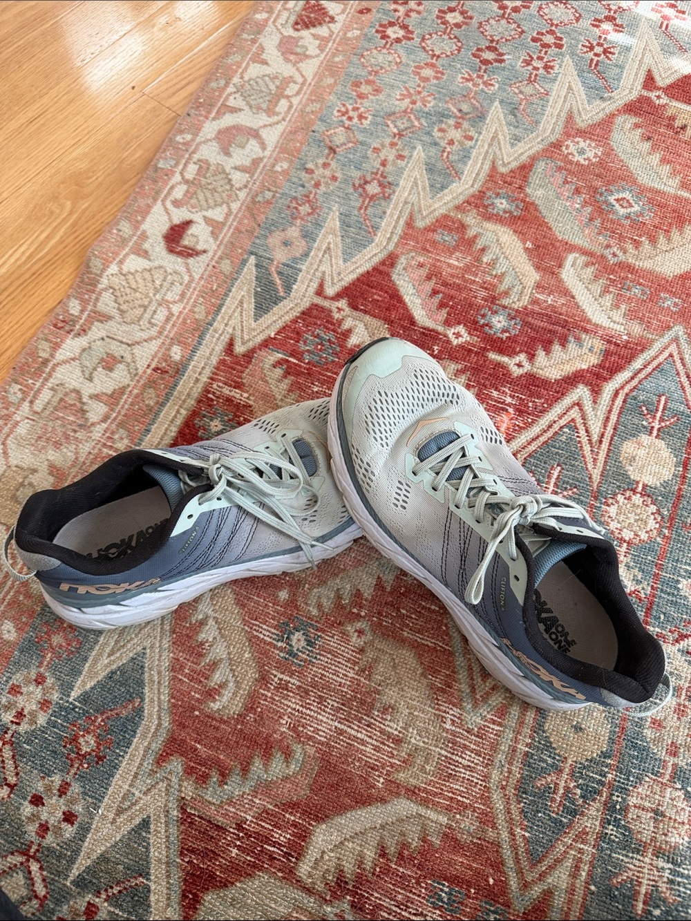 Hoka One One Women's Light Gray and Navy Running Shoes